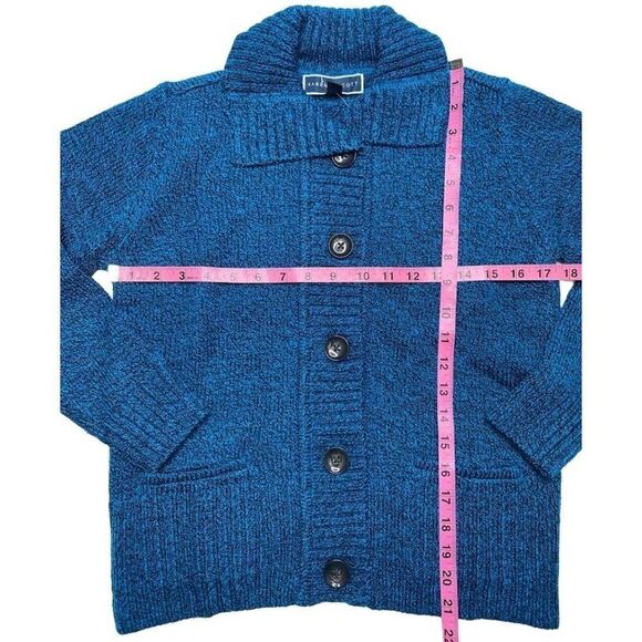 Karen Scott Petite Cardigan Sweater Top Women's‎ PXS Blue Black Marled Buttons - Picture 3 of 10